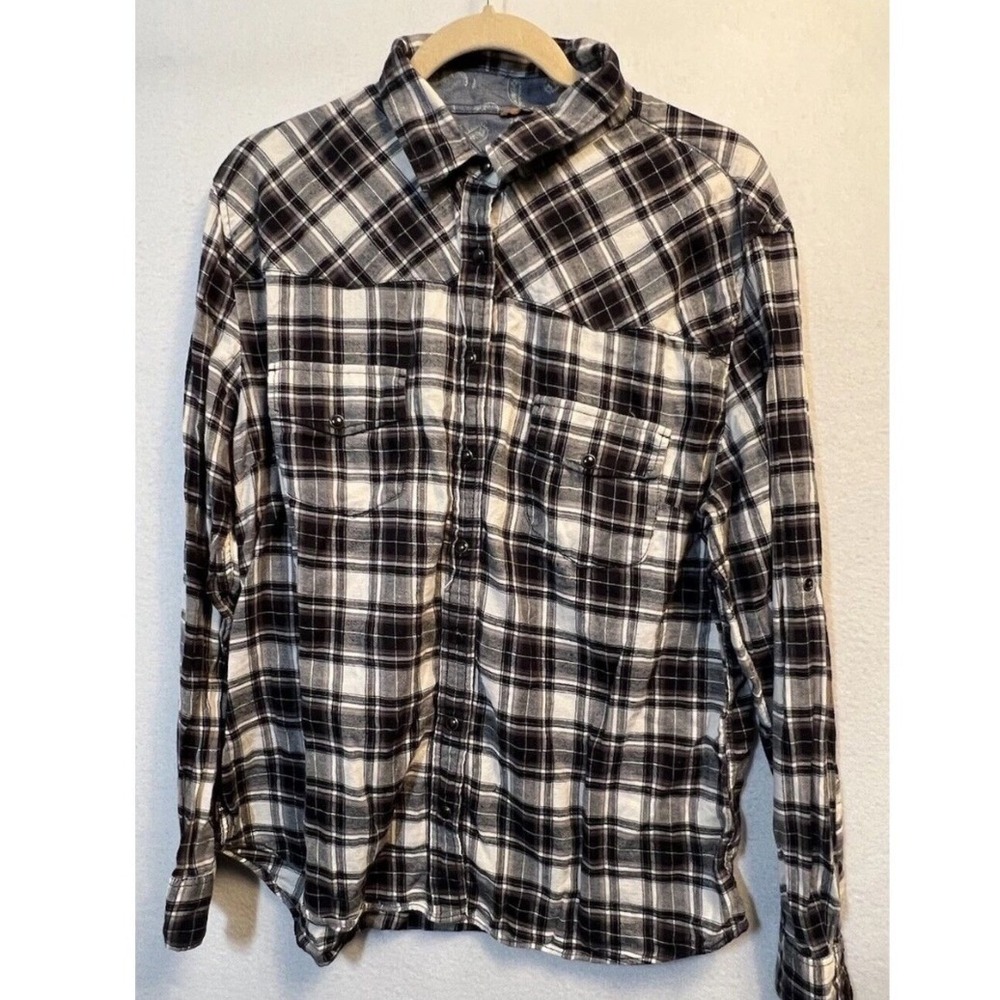 Jachs Girlfriend Womens XL Black White Plaid Western Flannel Snap Button Shirt